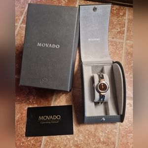 Movado Vintage Two Tone Black Dial Museum Classic Watch Collection Circa 1990's